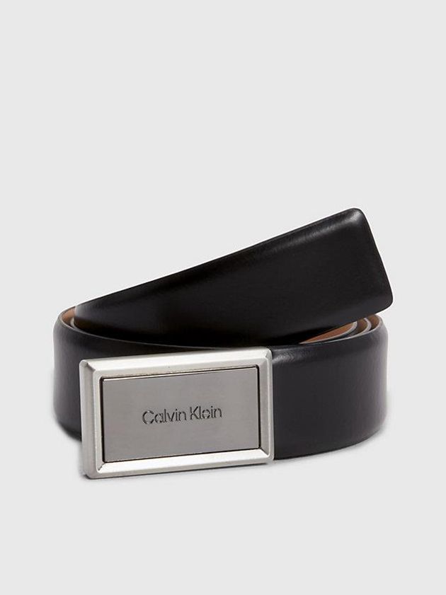 Calvin Klein USA Leather Plaque Buckle Mens Belt Black 6980325-PK